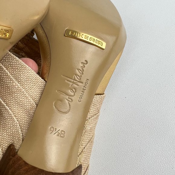 Cole Haan Gwen Air Womens Thong Heeled Sandals Natural Linen Buckle size 9.5 - Picture 13 of 16